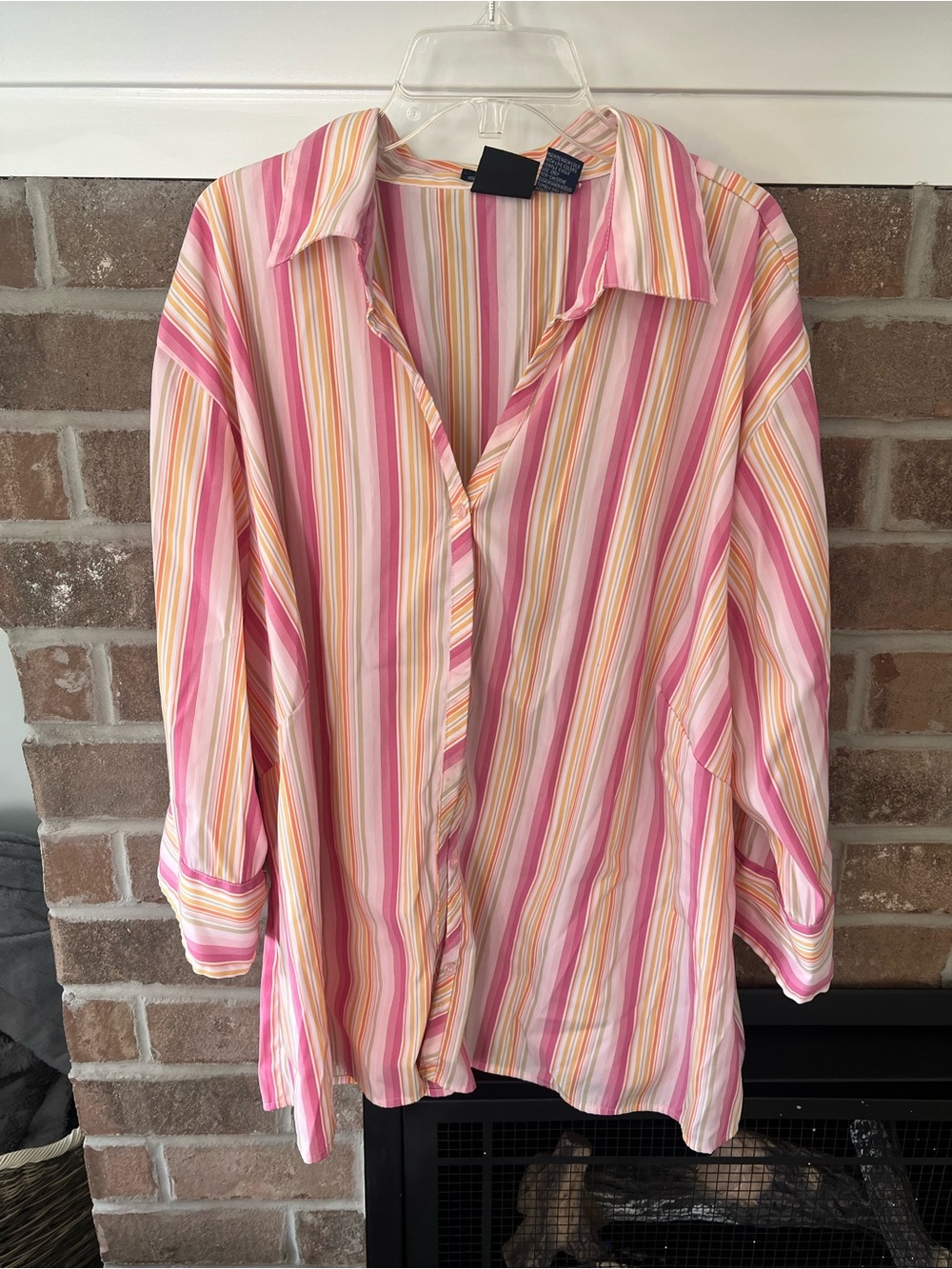 Women's Striped Button-Up Blouse in Pink and Cream